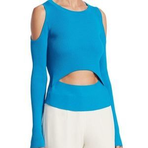 Scripted Turquoise Cut Out Ribbed Sweater-M